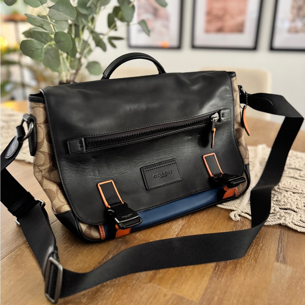 Coach Black, Tan, and Blue Men's Messenger Bag